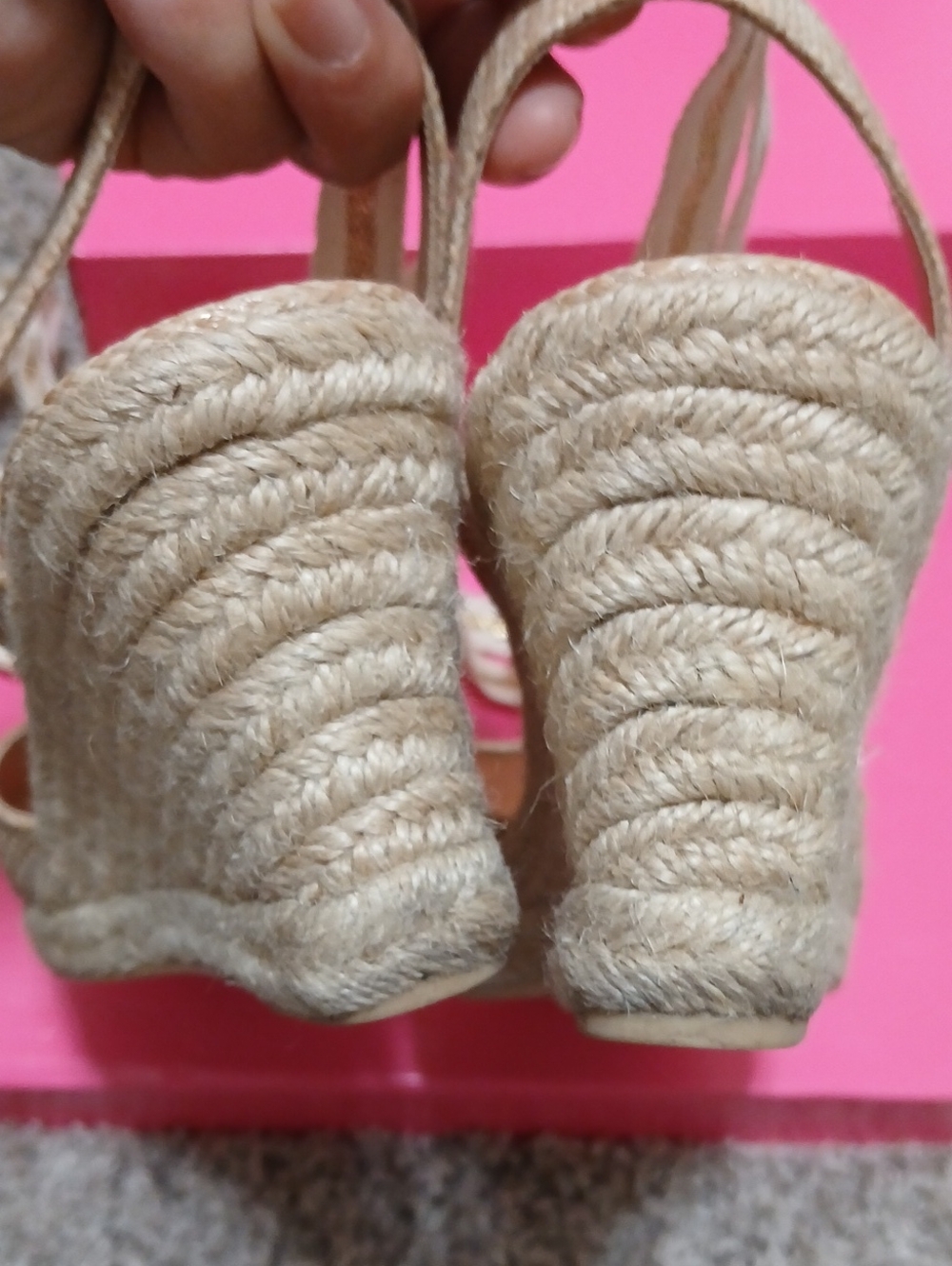 Lilly Pulitzer Gold Woven Espadrille Wedge Sandals with Ankle Wrap - Picture 6 of 7